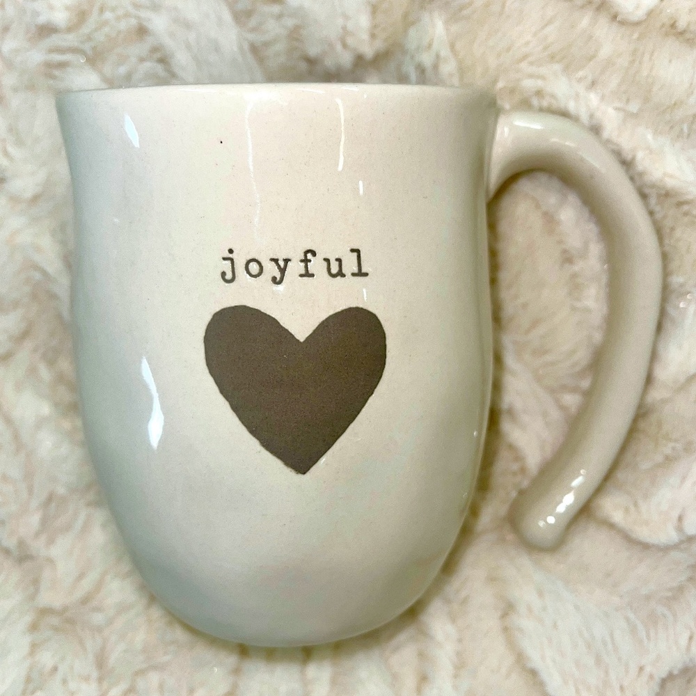 Demdaco Joyful Heart Coffee Mug Large Handle Cream & Brown NEW NWOT Gift